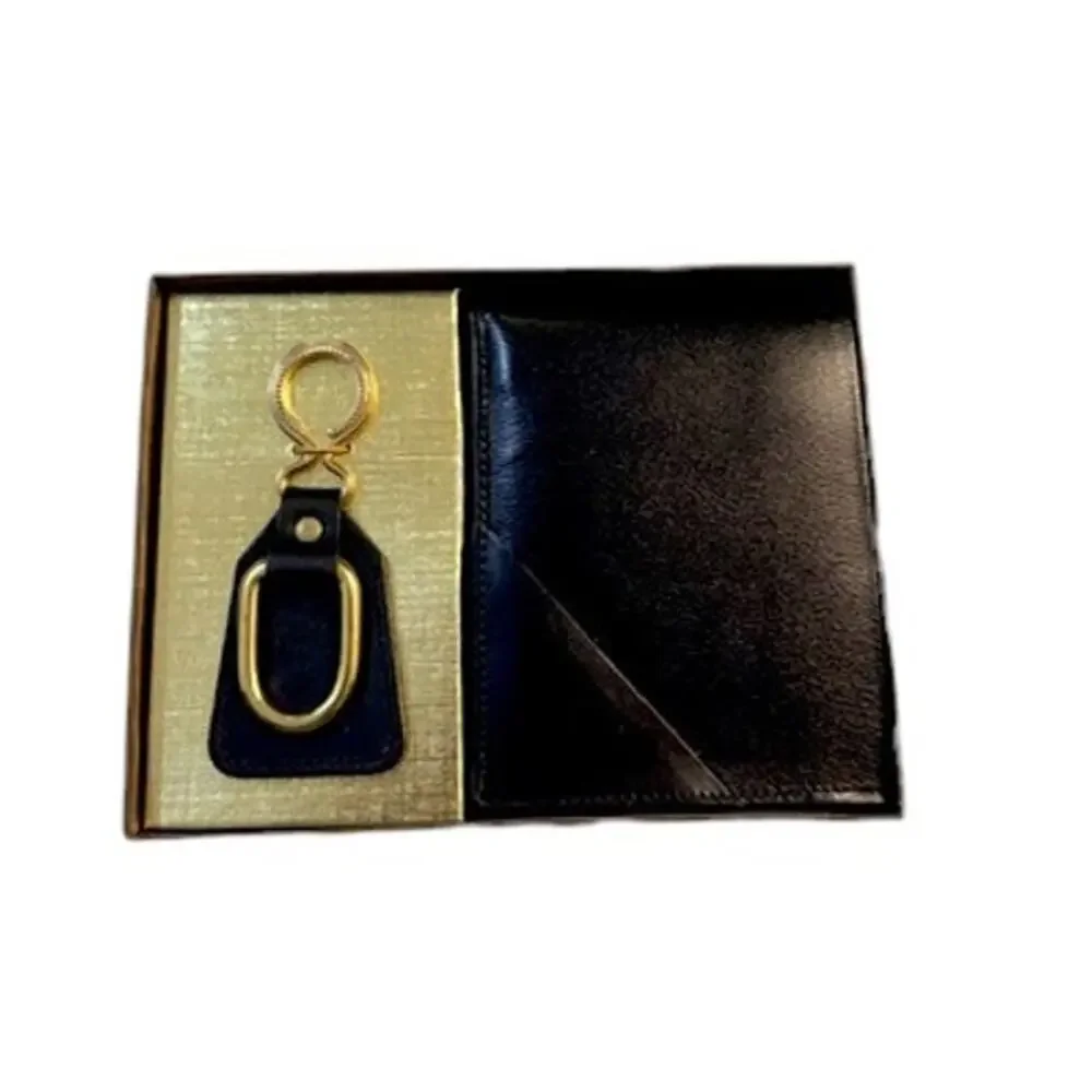 Vintage SWANK Mens Leather Wallet & Keychain Set NIB Classic Gift